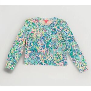 New Lilly Pulitzer Jansen Sweatshirt Blue Ibiza Cabana Cocktail Print Sz L